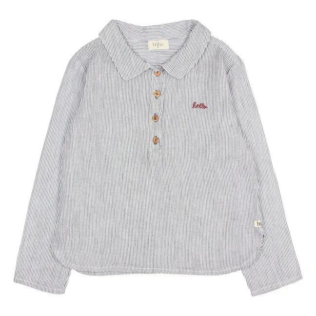Kurta de gasa de algodón a rayas | Azul Gris