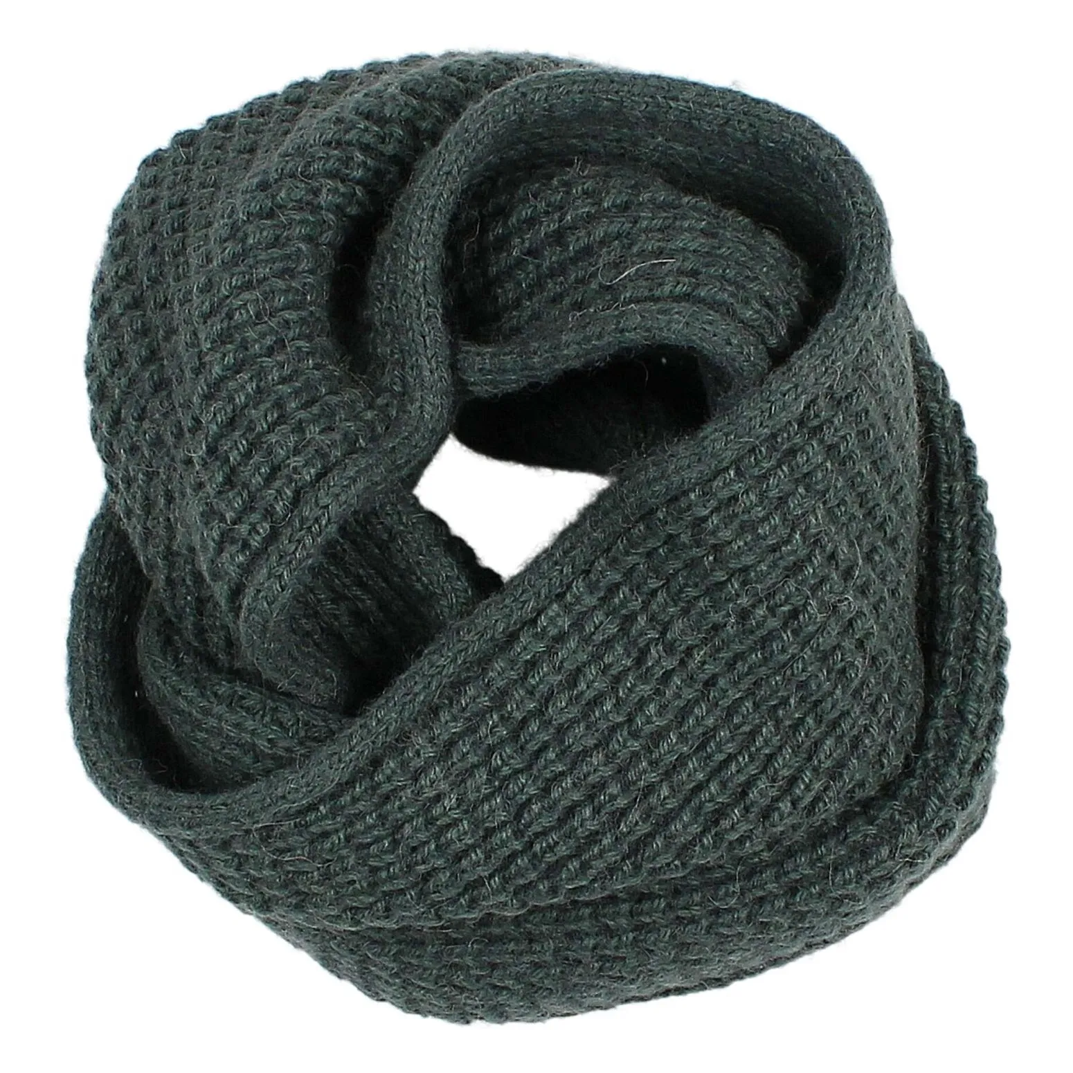 Búho - Écharpe Tube Femme - Tricot Laine Alpaga - Vert Sapin