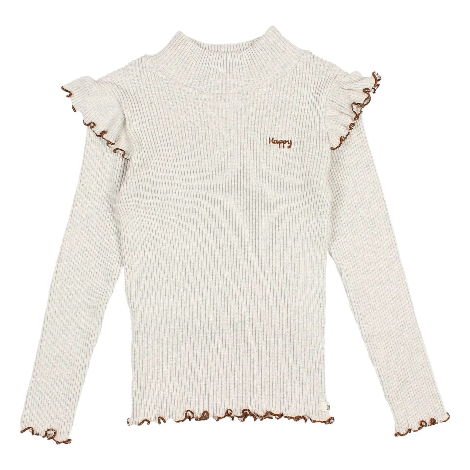 Búho Light Grey Ribbed Ruffle T-Shirt