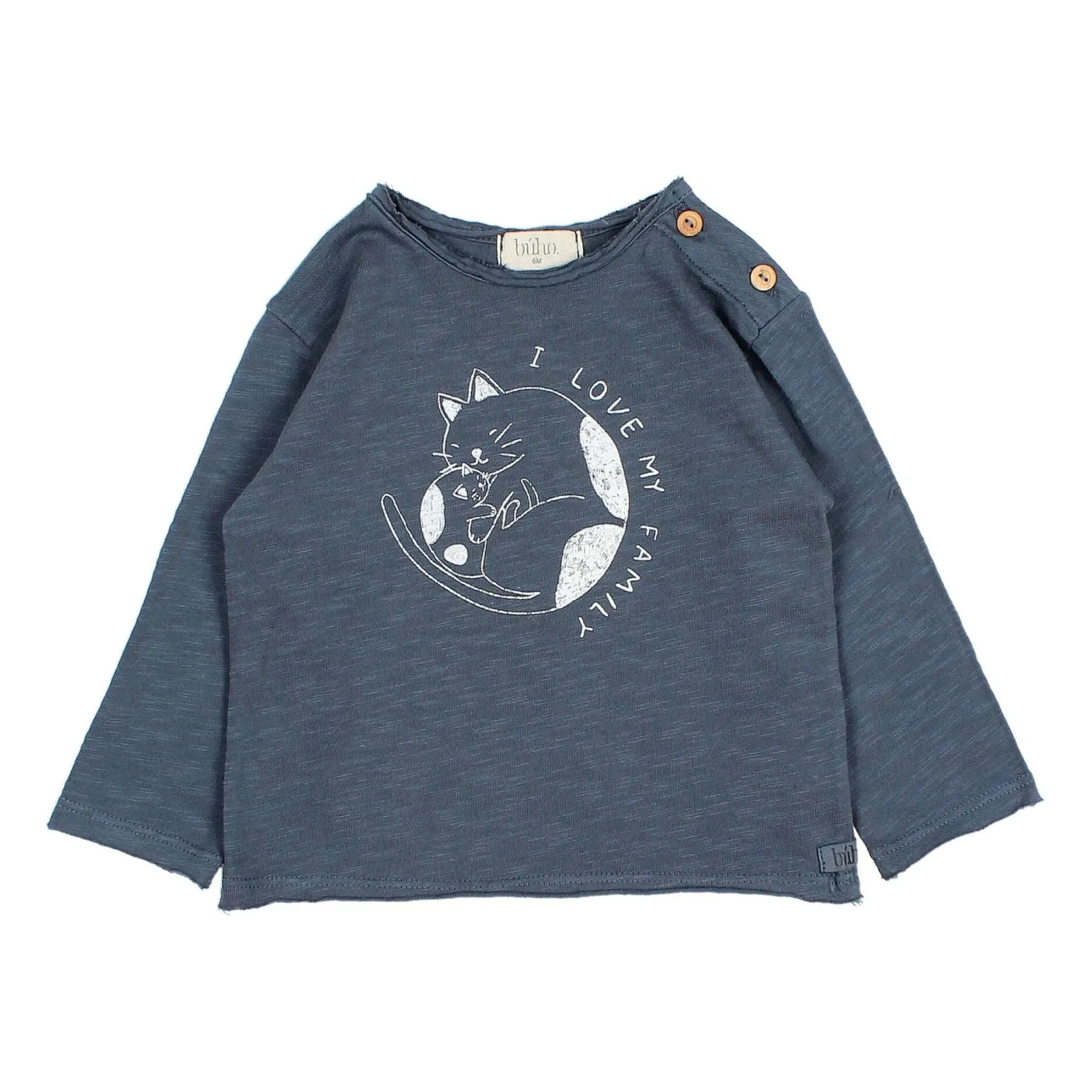 Búho - T-shirt manches longues - Coton biologique - Bleu - 6 mois