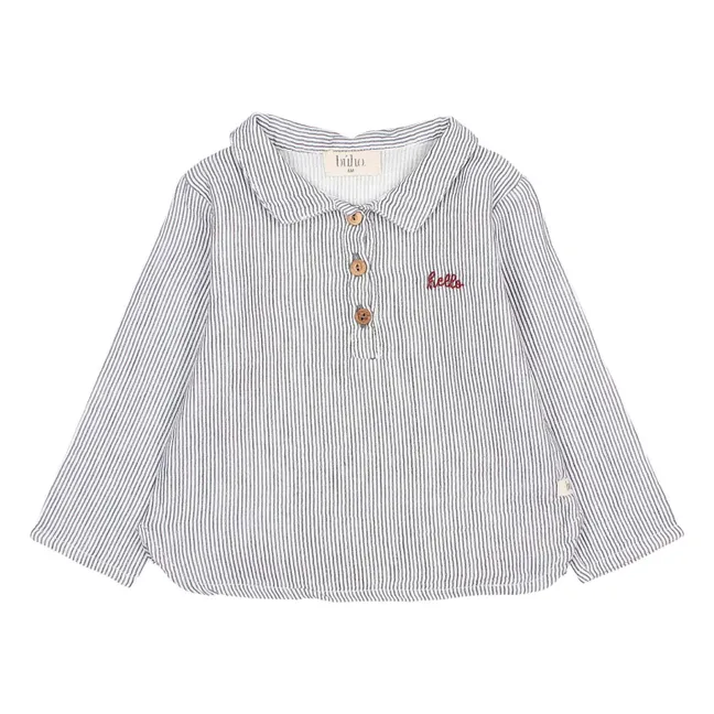 Striped Embroidered Kurta | Grey blue