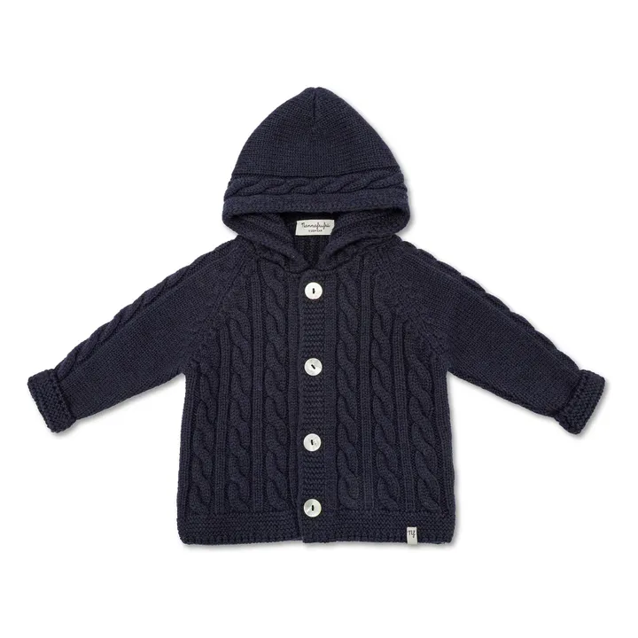 Cardigan con cappuccio in lana merino Twisted | Blu marino- Immagine del prodotto n°0