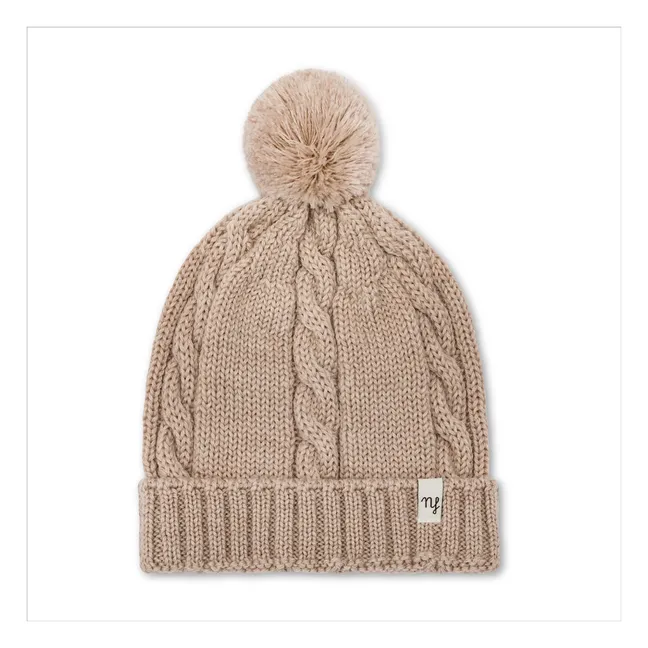 Mütze aus Merinowolle mit Zopfmuster | Beige