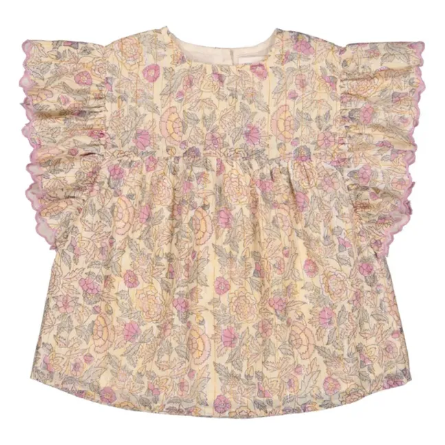 Jasmin Floral Print Lurex Blouse | Beige