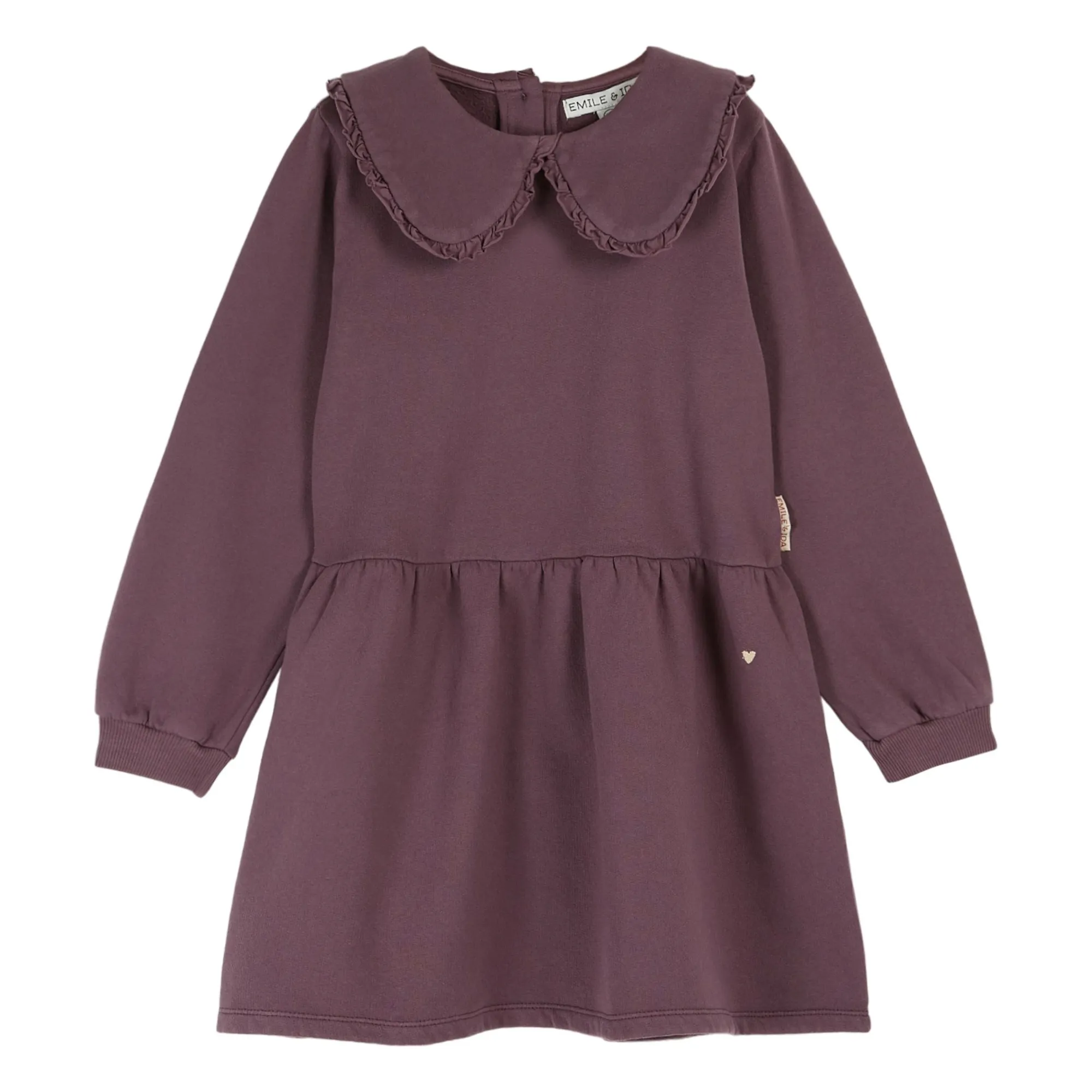 Emile Et Ida Girls Aubergine Ruffled Collar Dress