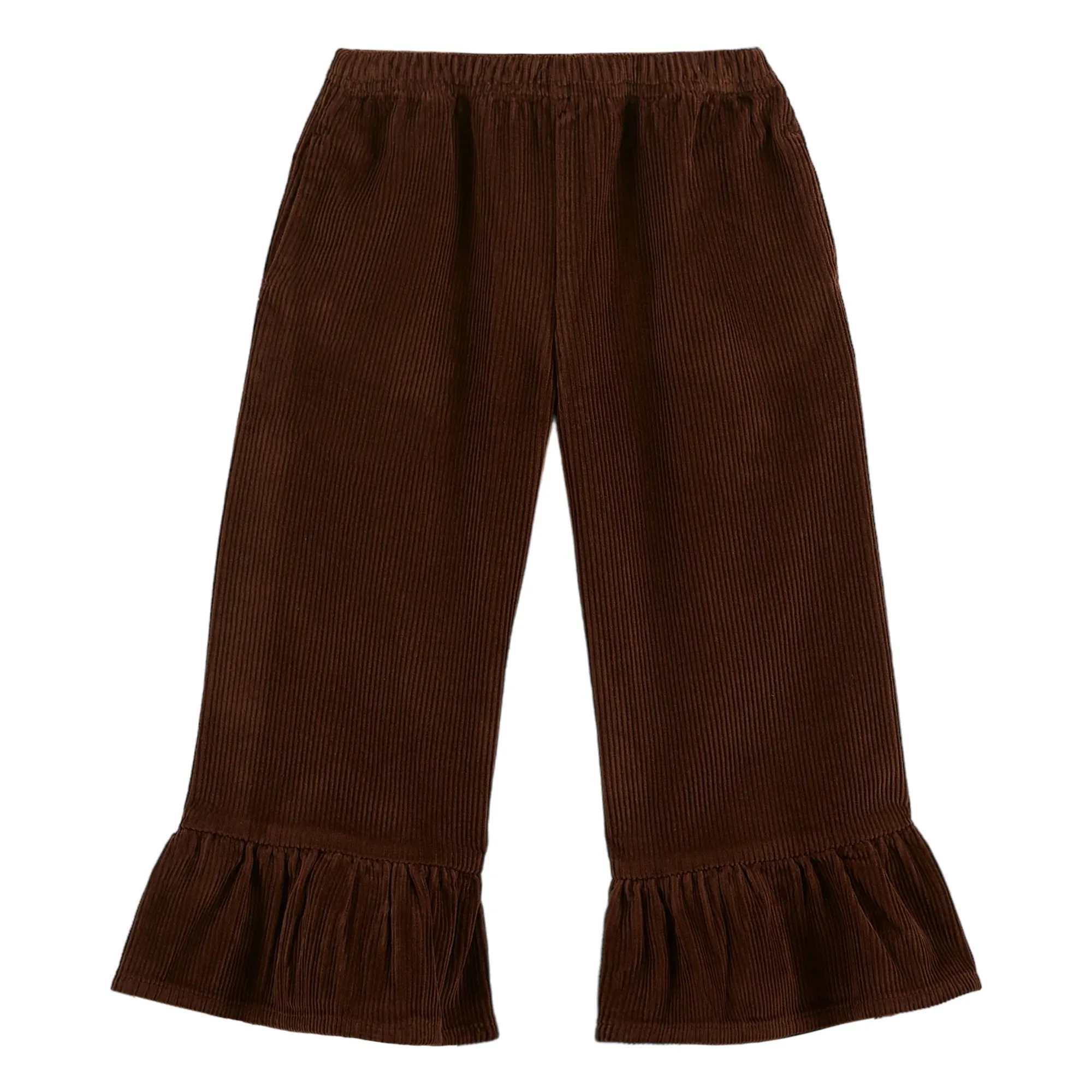 Emile Et Ida Girls Chocolate Velvet Ruffle Pants