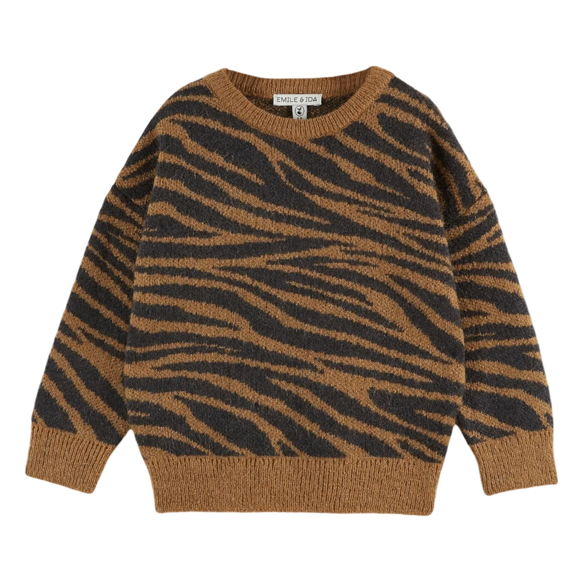 Emile Et Ida Girls Caramel Jacquard Tiger Sweater