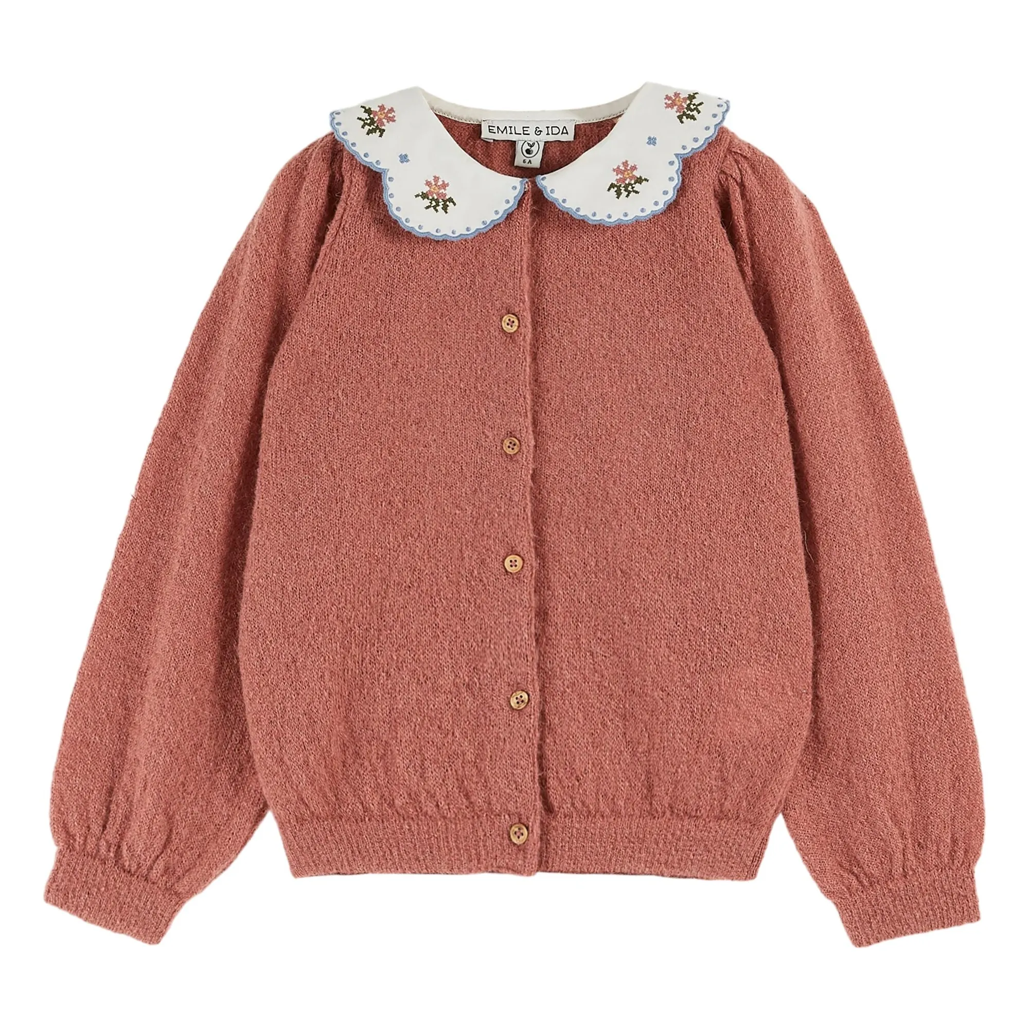 Emile Et Ida Pink Cardigan With Embroidered Collar