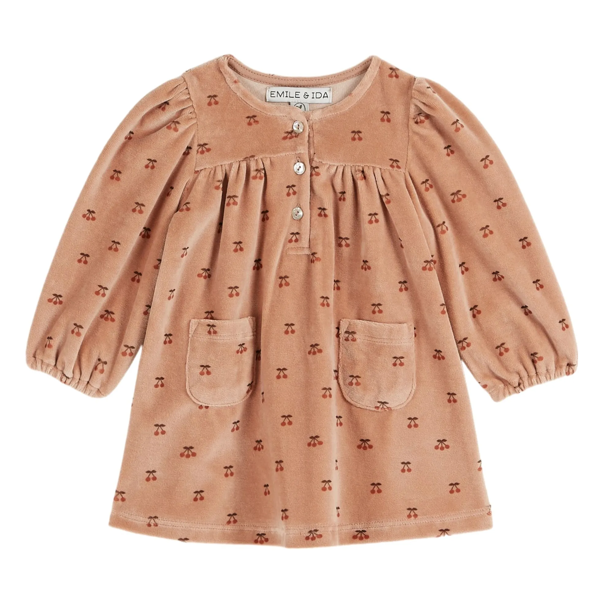 Emile Et Ida Pink Petites Cerises Velours Dress