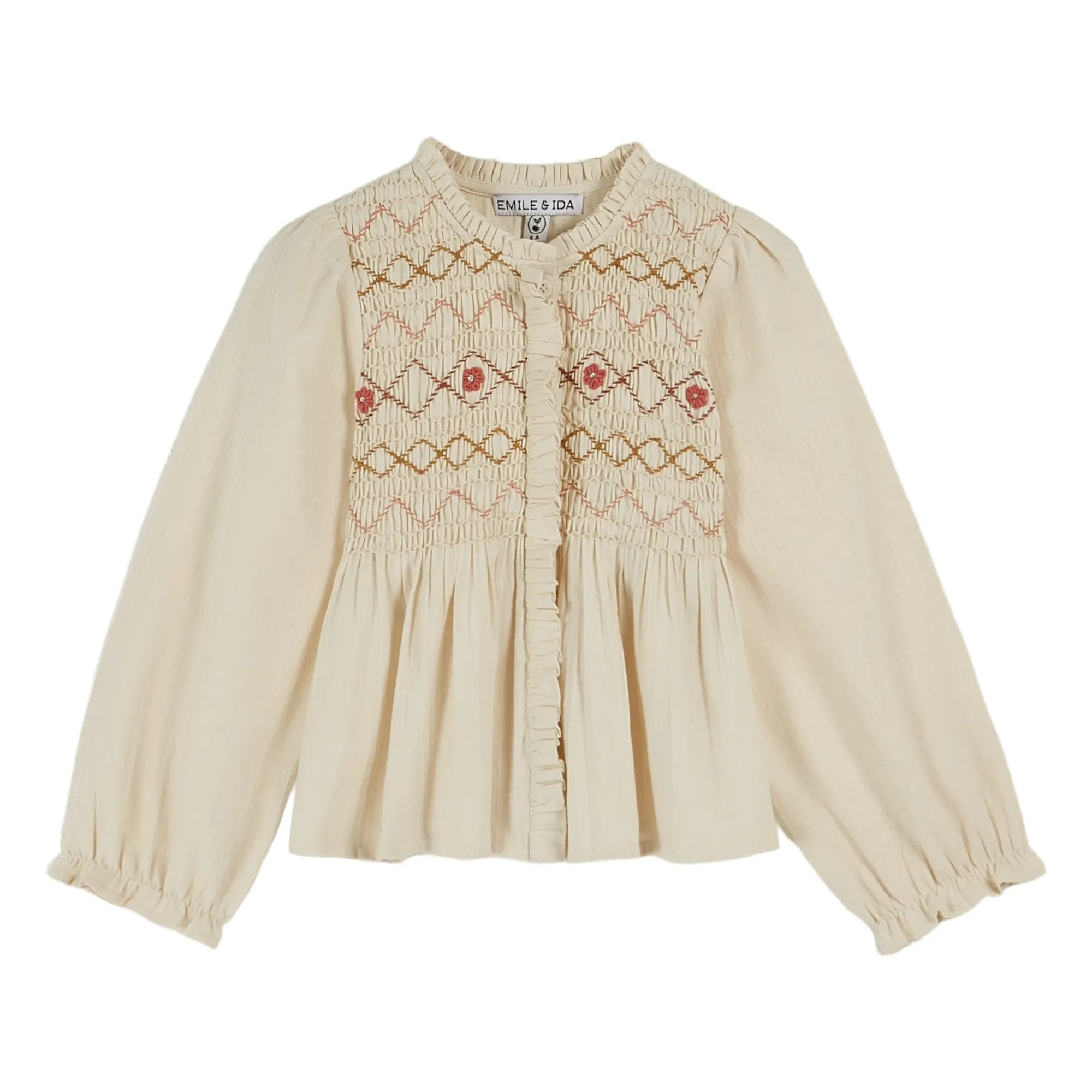 Emile Et Ida Girls Ecru Blouse Smockée Fleurie