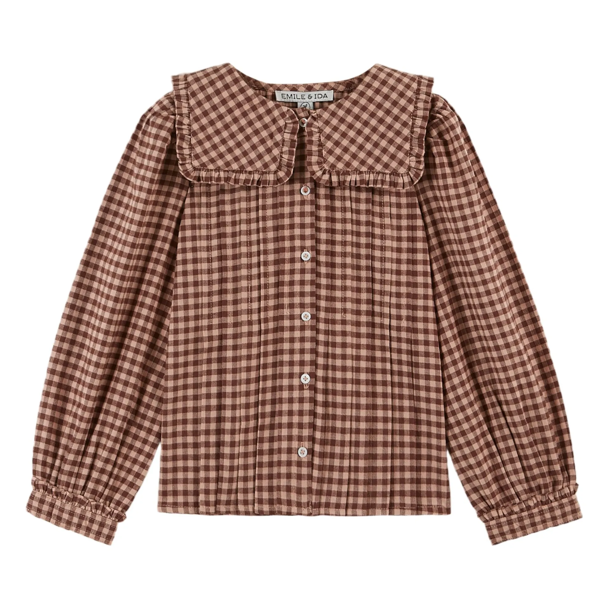 Emile Et Ida Pink Vichy Square Collar Blouse