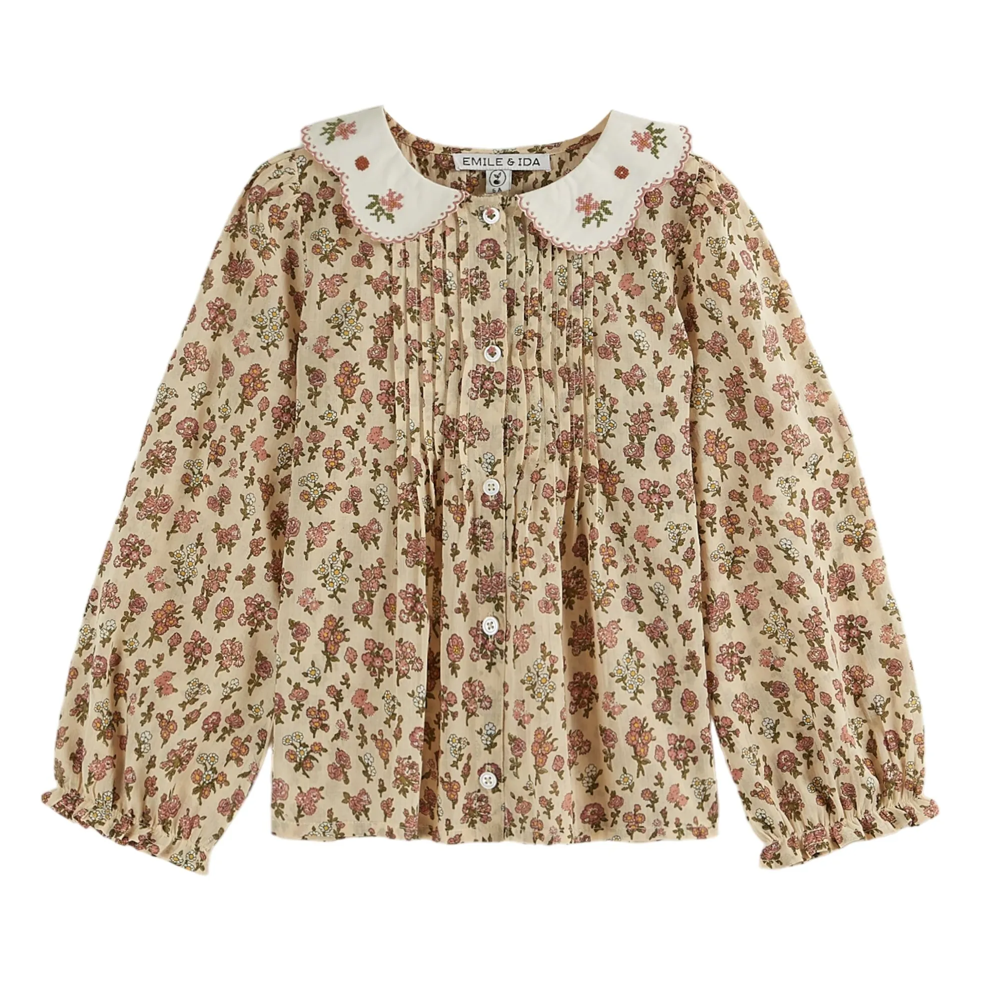 Emile Et Ida Beige Blouse Champêtre Embroidered Collar