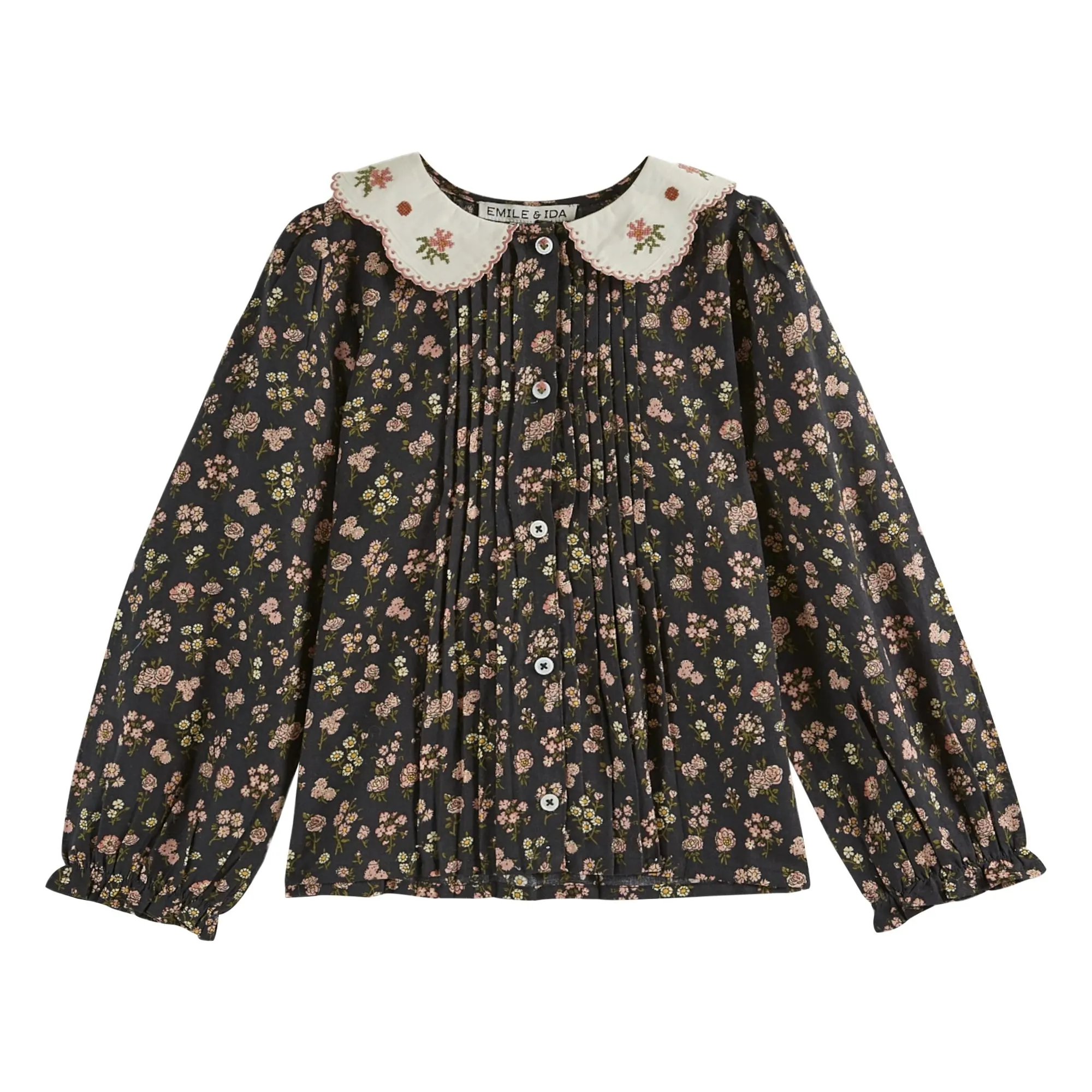 Emile Et Ida Carbon Blouse Champêtre Embroidered Collar