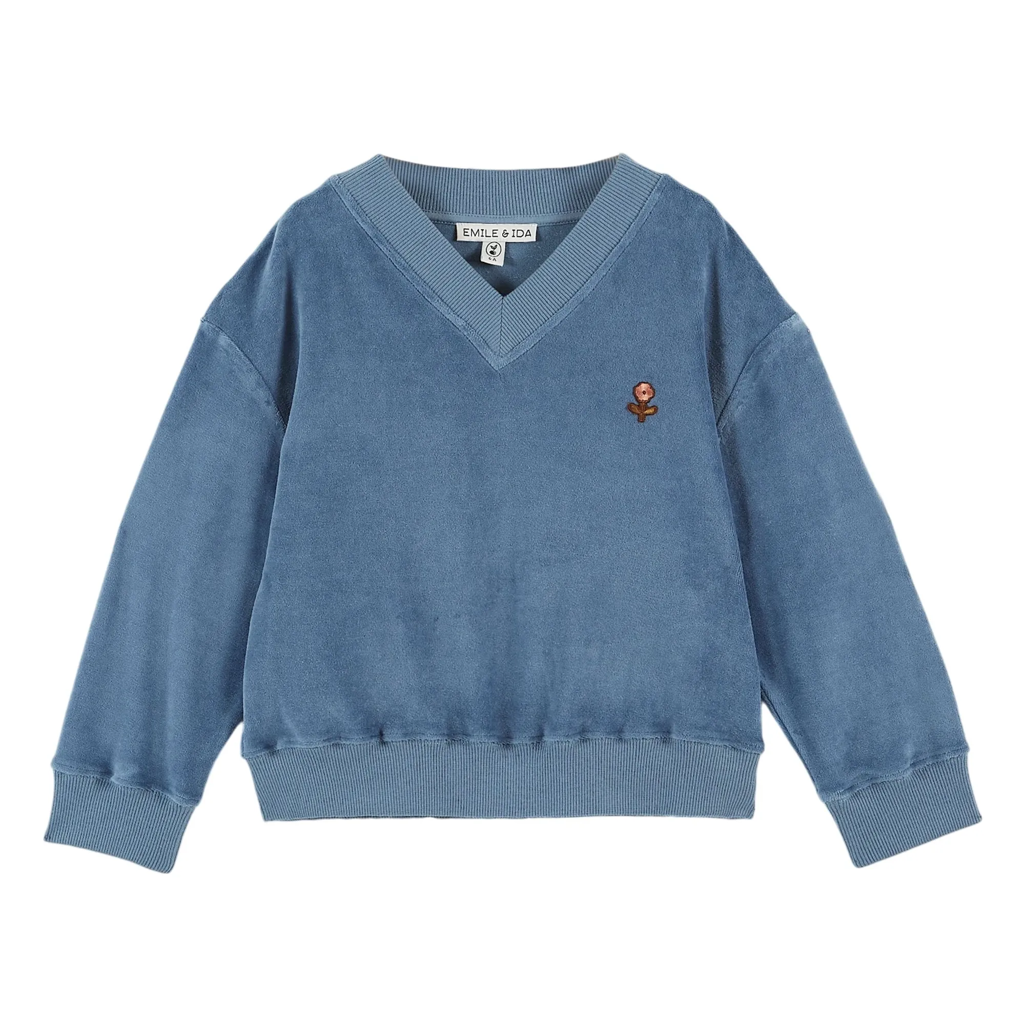 Emile Et Ida Blue Velvet Embroidered Sweat