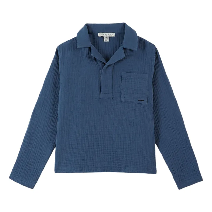 Kurta Moustache Gaze de Coton | Bleu- Image produit n°0