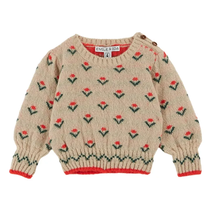 Floral Jacquard Sweater | Beige- Product image n°1