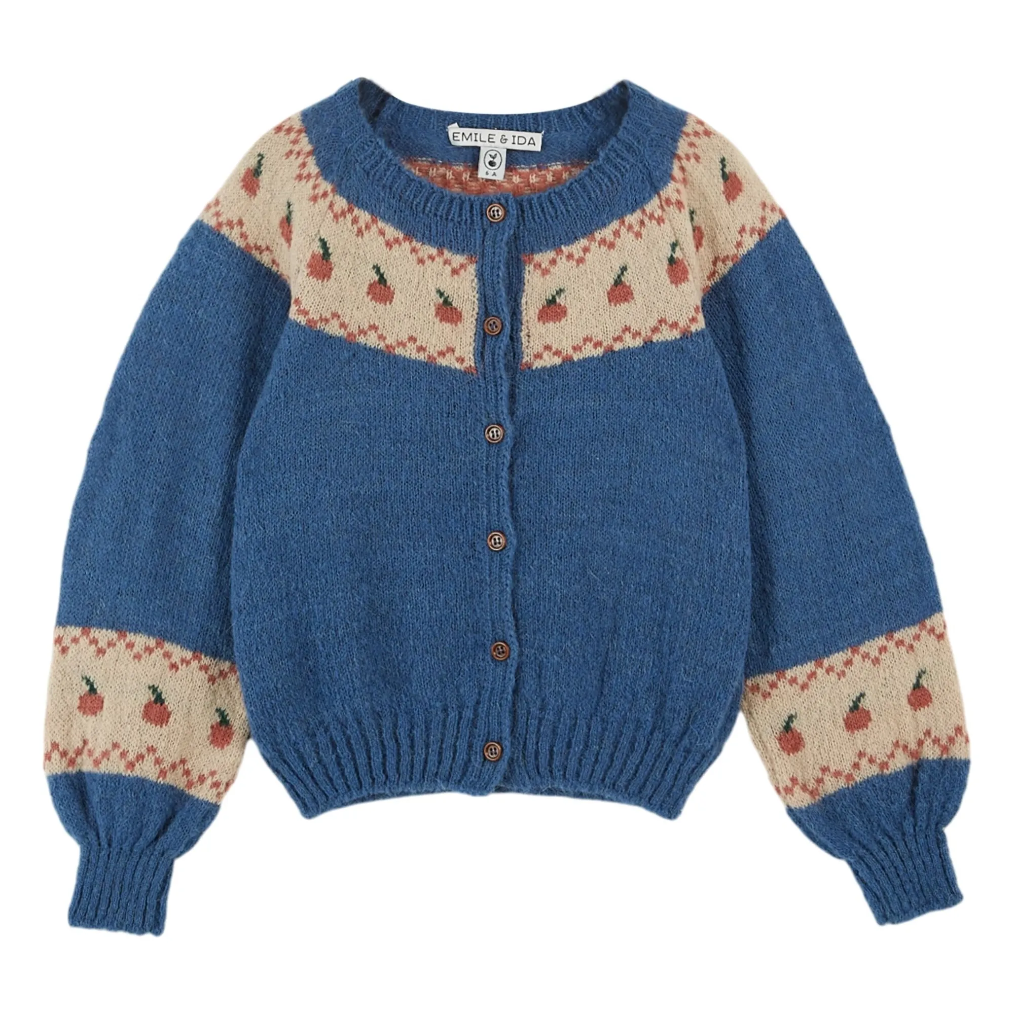 Emile Et Ida Girls Blue Cardigan Pommes Jacquard
