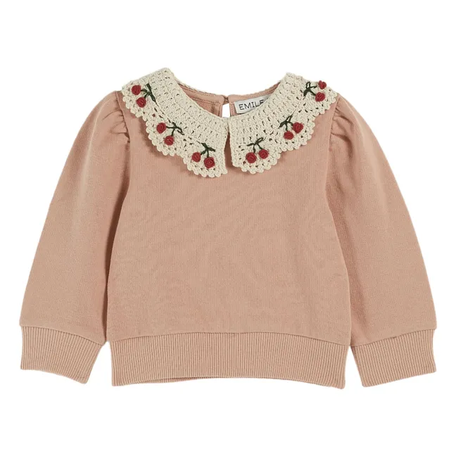 Sudadera con cuello bordado | Rosa empolvado