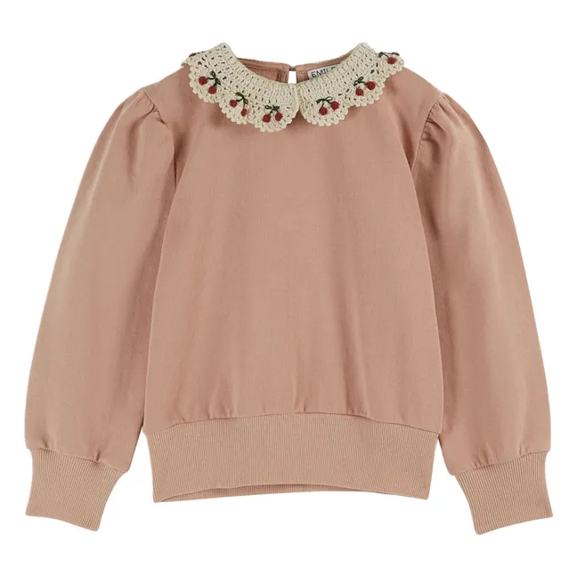 Sudadera con cuello bordado | Rosa empolvado