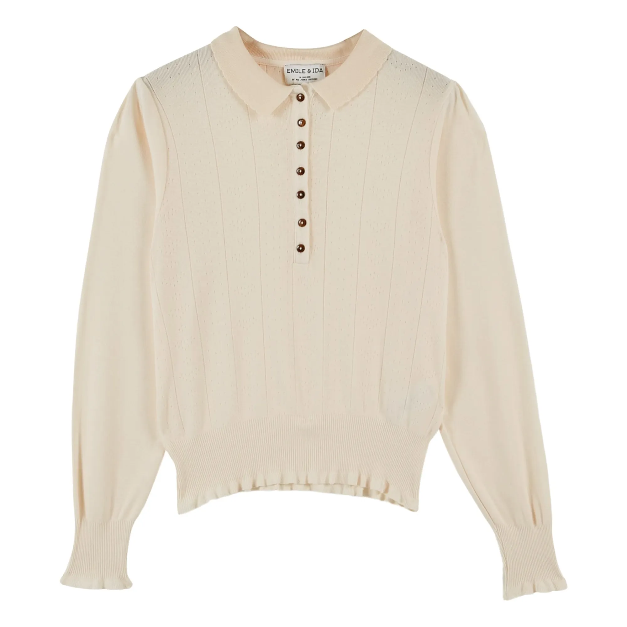 Emile Et Ida Cream Annette Pointelle Polo T-Shirt