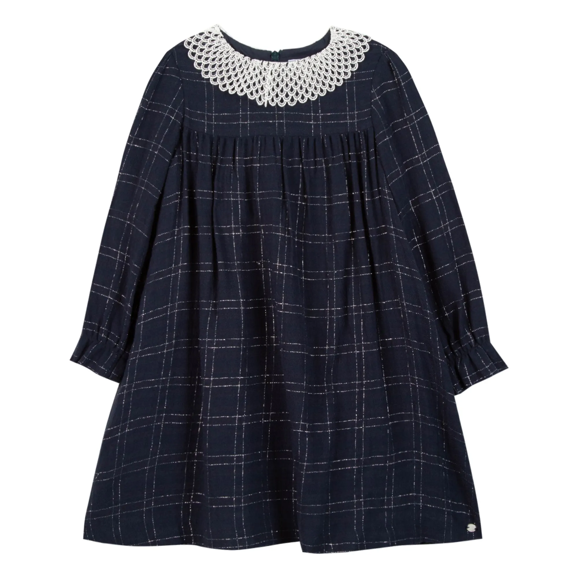 Tartine Et Chocolat Navy Blue Wool Check Dress