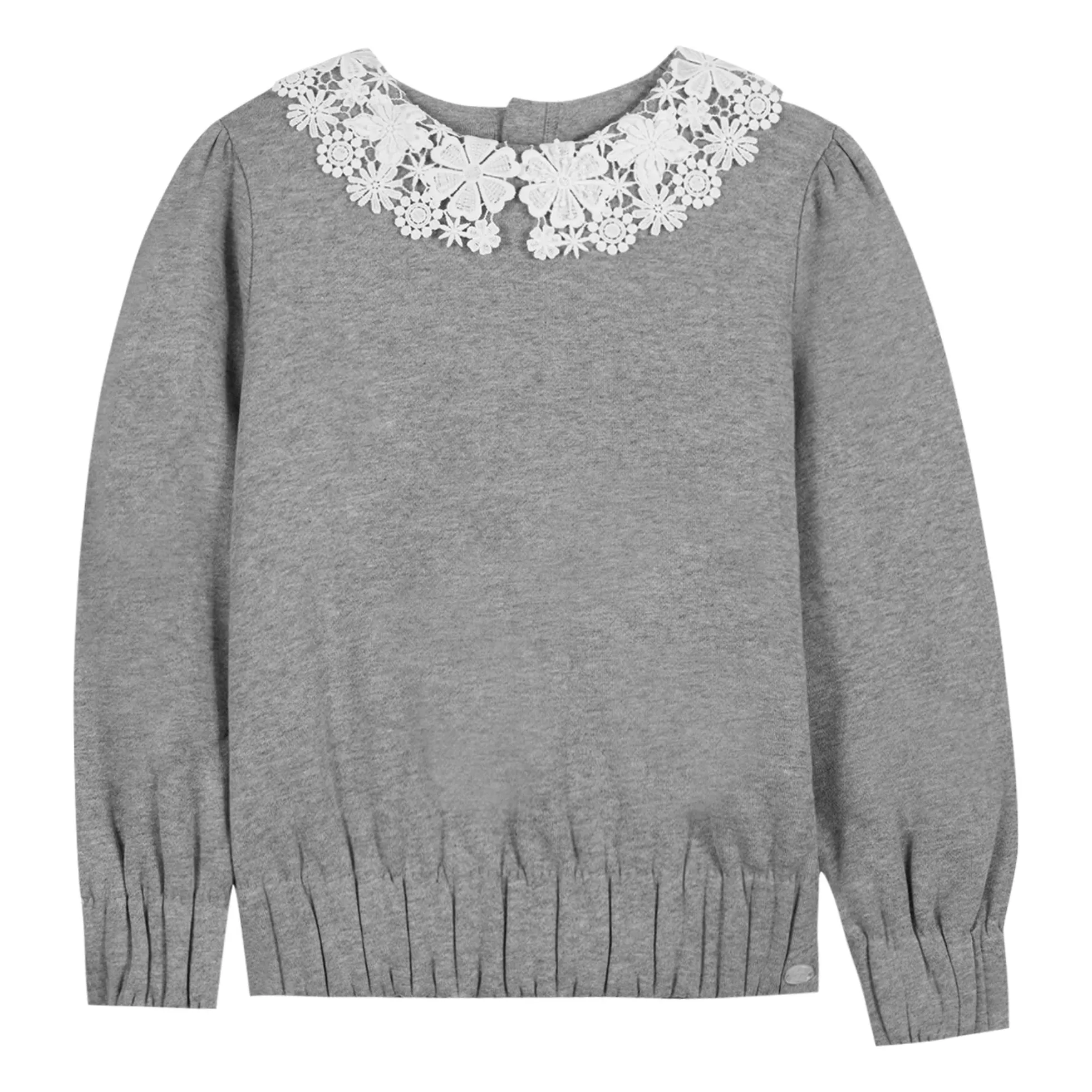Tartine Et Chocolat Girls Heather Grey Embroidered Collar Sweatshirt