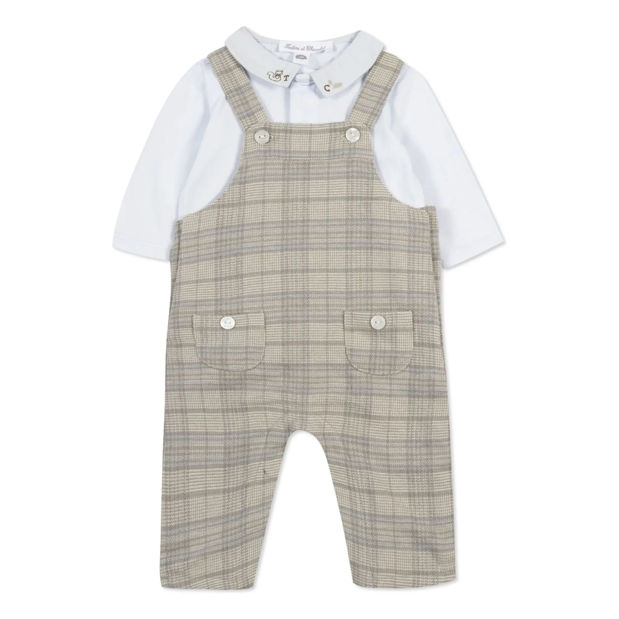 Tartine Et Chocolat Men's Sand Dungarees And Checkered Bodysuit
