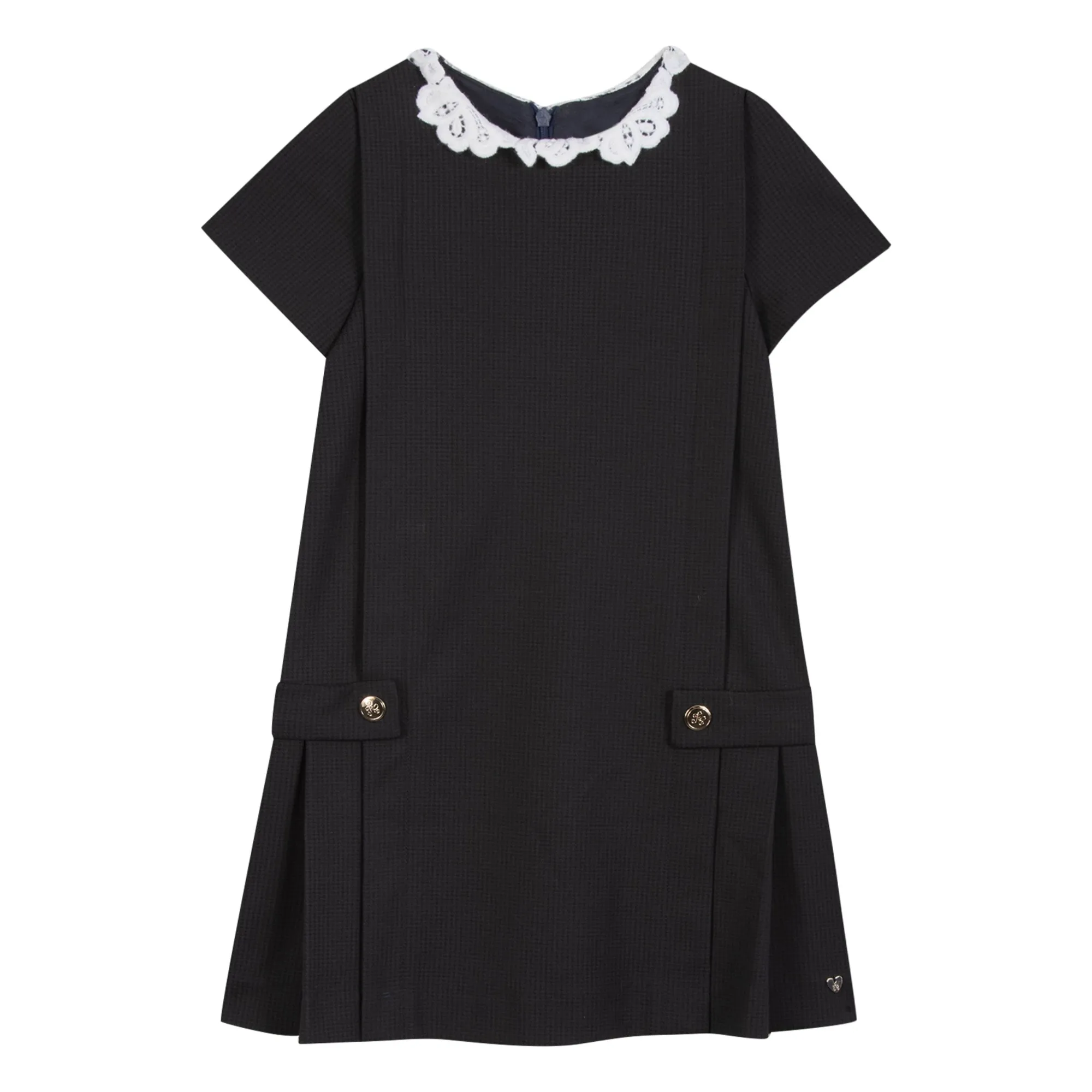 Tartine Et Chocolat Girls Navy Blue Houndstooth Embroidered Collar Dress