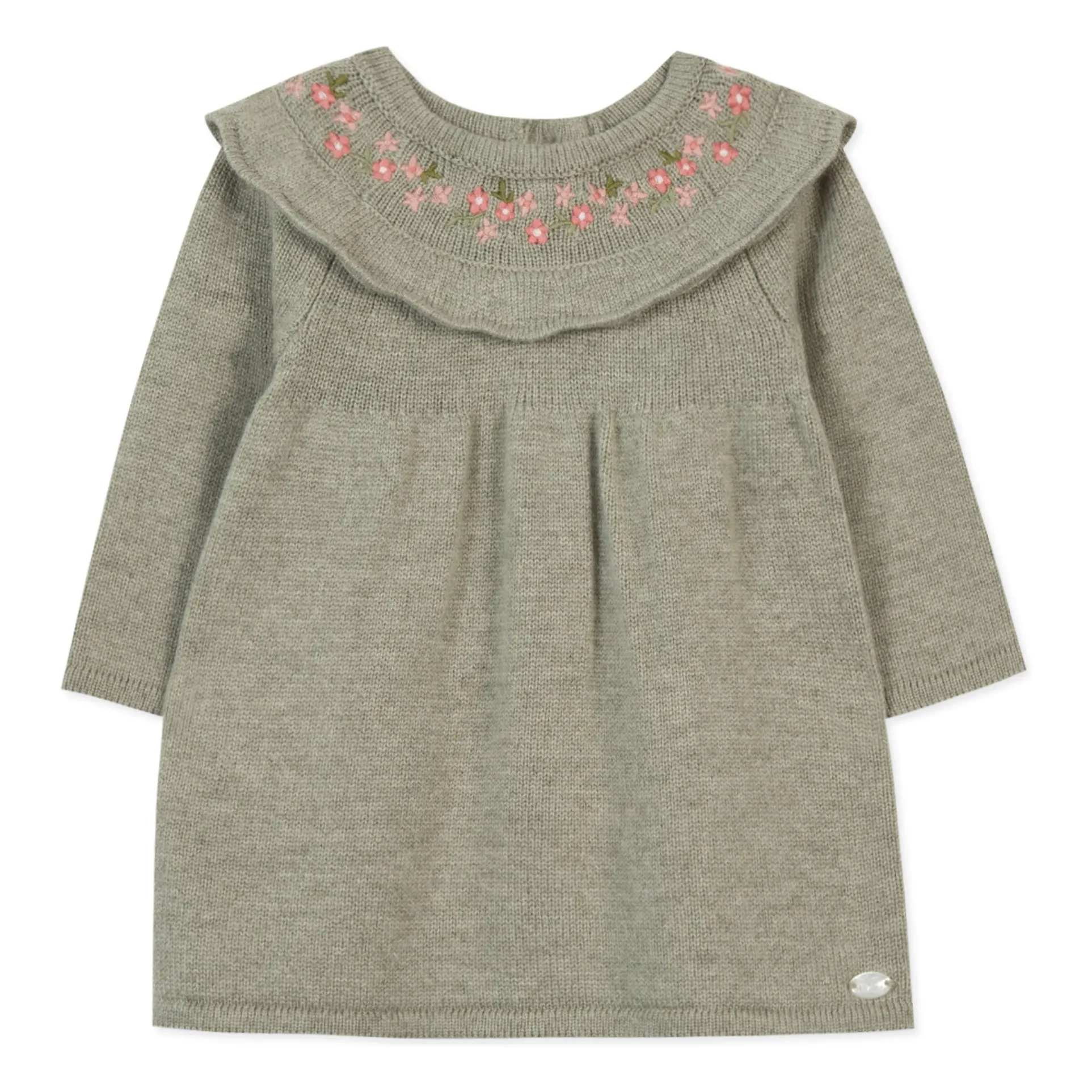 Tartine Et Chocolat Girls Sage Embroidered Flower Wool Dress