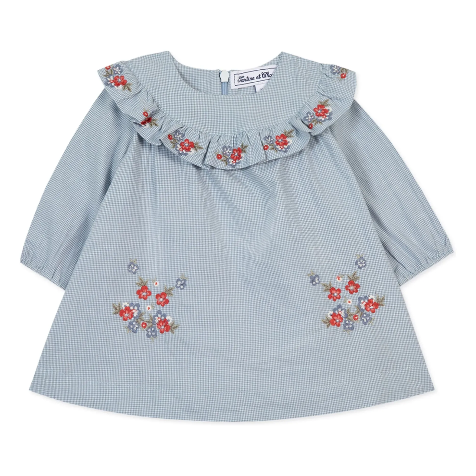 Tartine Et Chocolat Women's Blue Embroidered Flower Check Dress