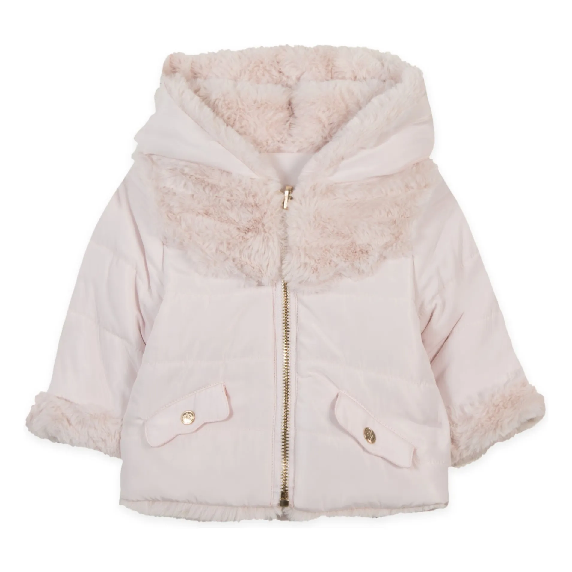 Tartine Et Chocolat Girls Pale Pink Fur-Look Down Jacket