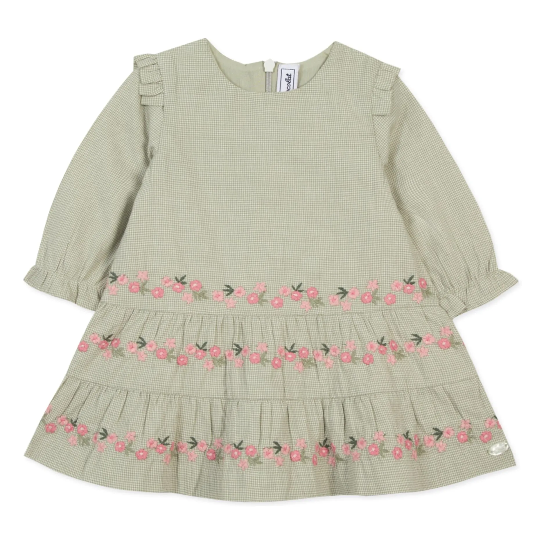 Tartine Et Chocolat Women's Sage Embroidered Flower Check Dress