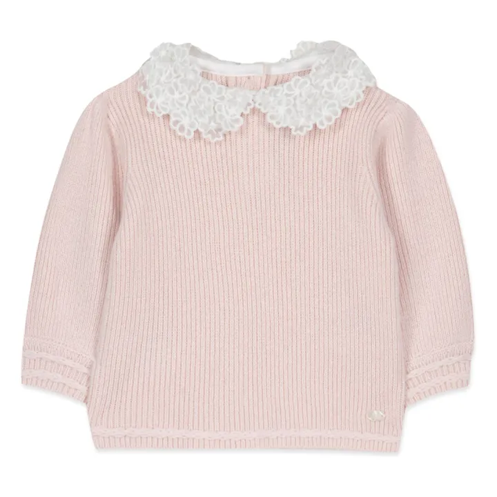 Knitted sweater with embroidered collar | Pale Pink- Product image n°0