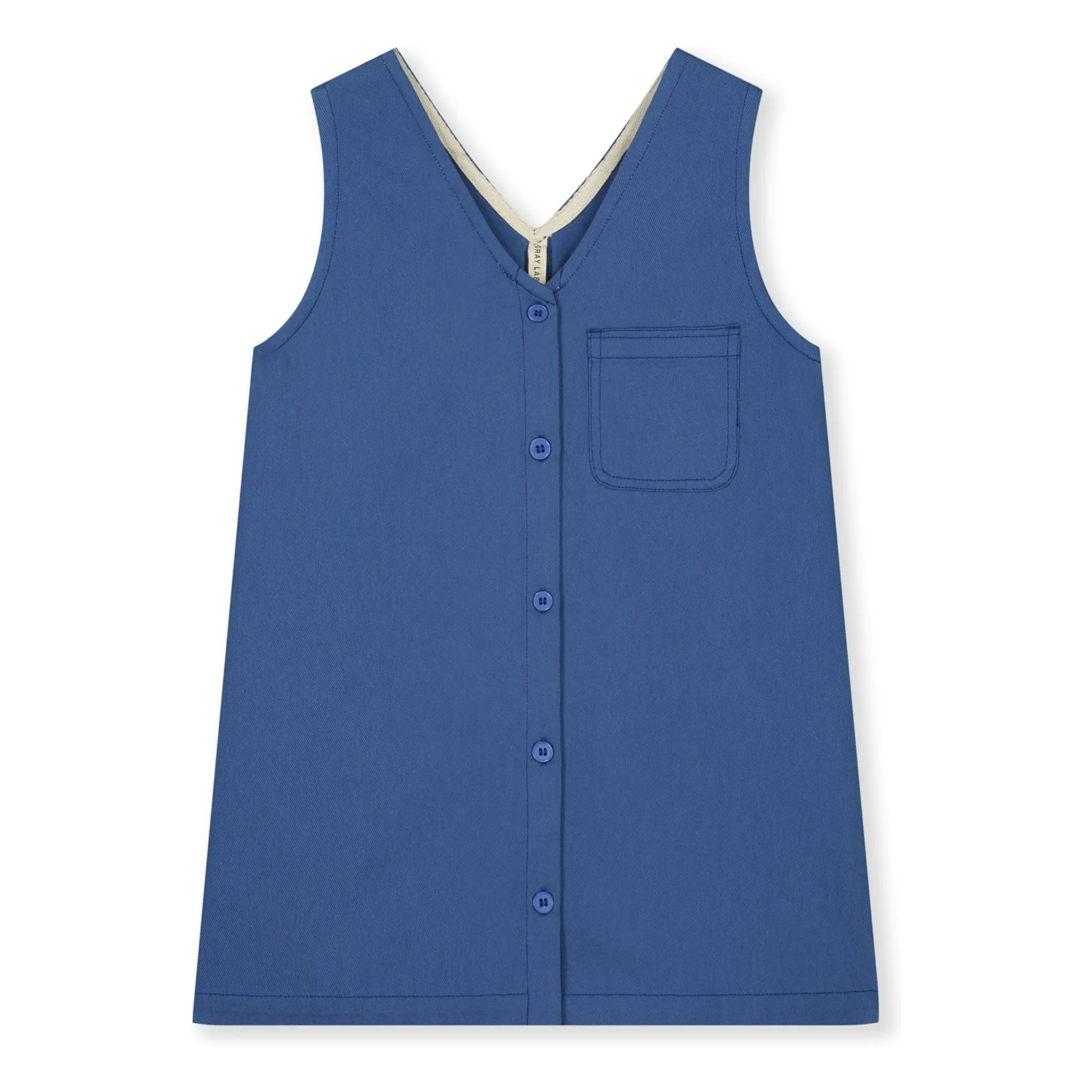 Gray Label Blue Sleeveless Buttoned Twill Dress