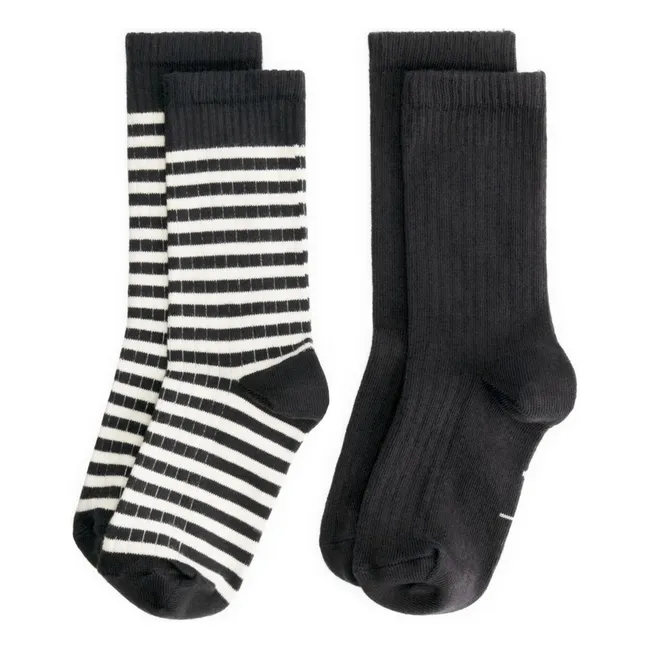 2er-Pack gerippte Socken | Schwarz
