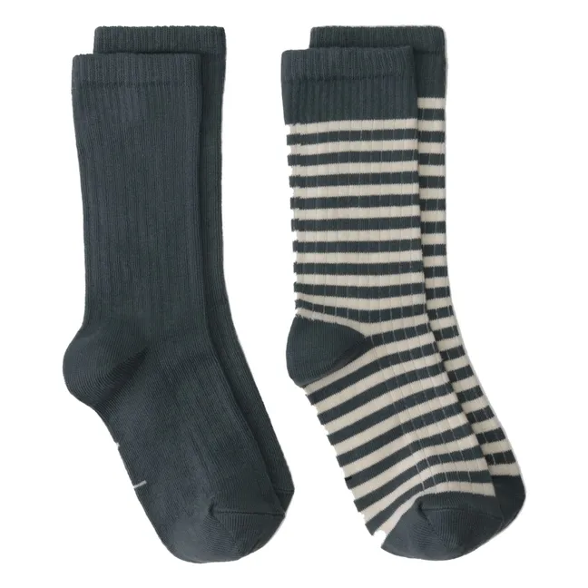 2er-Pack gerippte Socken | Graublau