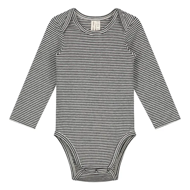 Body a maniche lunghe a righe | Nero