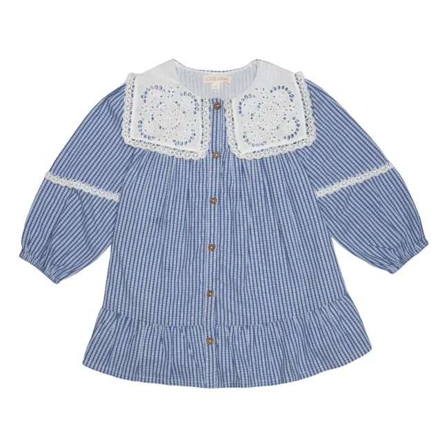 Vestido con cuello de ganchillo Arinola | Azul