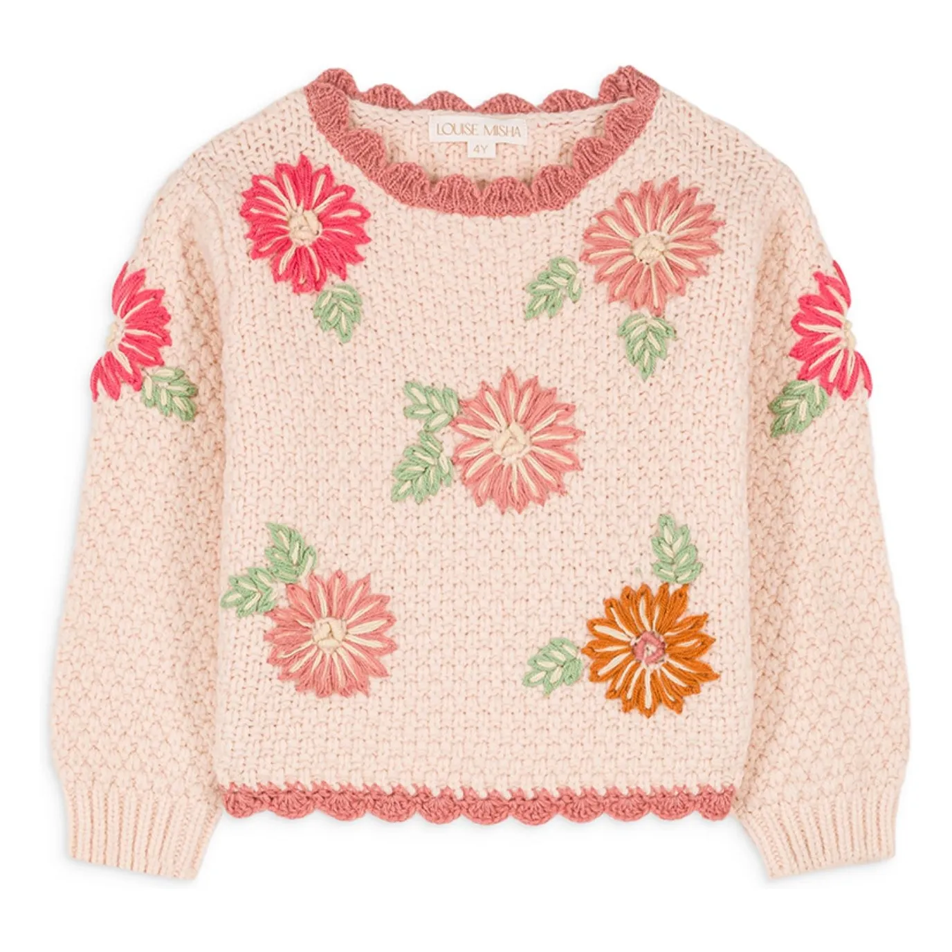 Louise Misha Powder Pink Acia Flower Embroidered Sweater