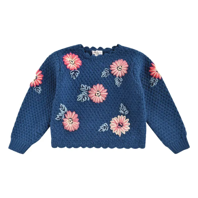 Jersey Acia Flores Bordadas | Azul