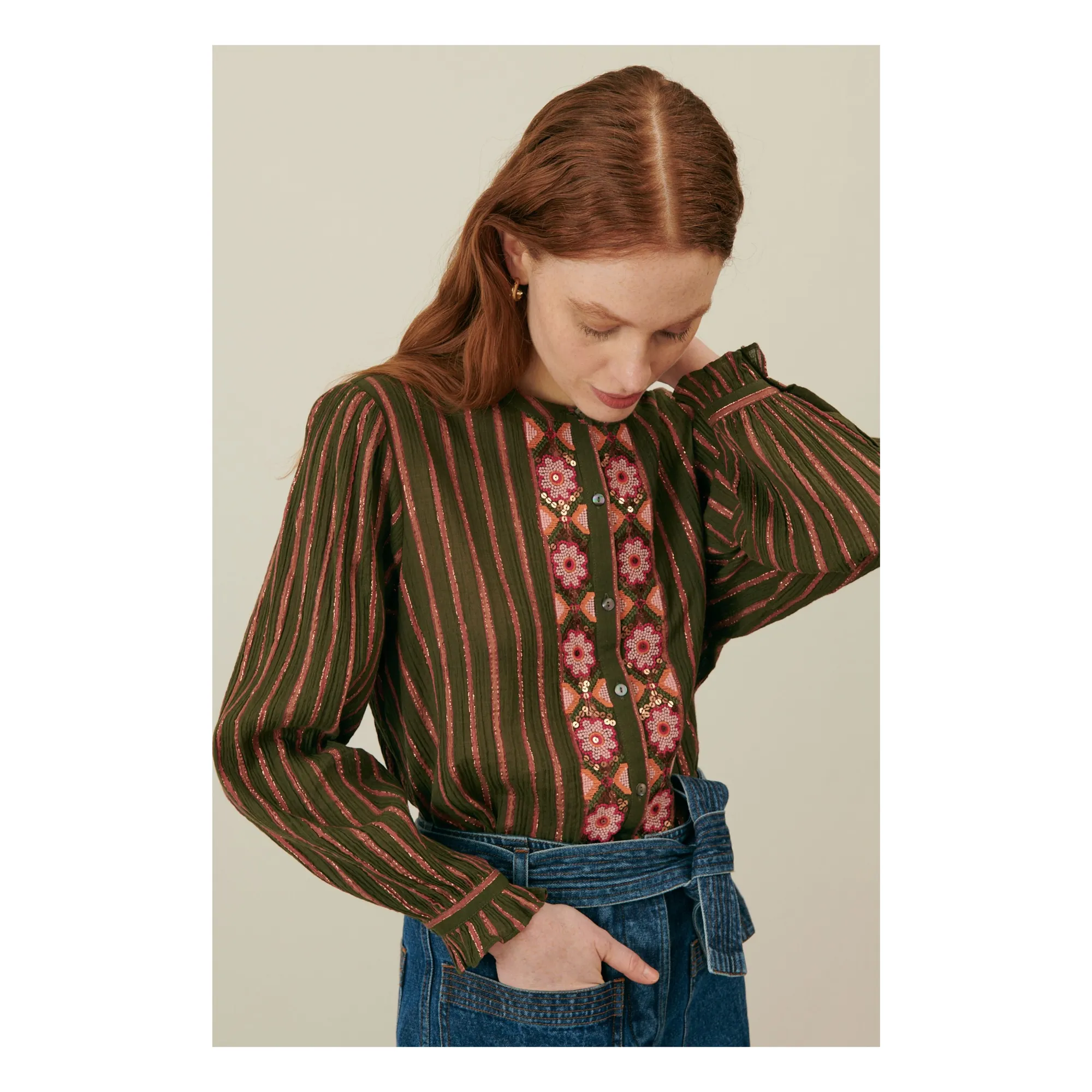 Louise Misha Women's Khaki Blouse Jeannia Métallisée - Collection