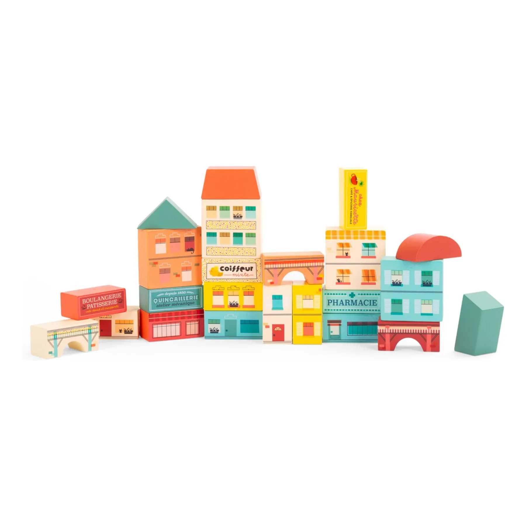 Moulin Roty Multicoloured Village Building Blocks Avenue Du Moulin