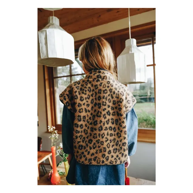 Jim Leopard Sleeveless Fur Vest | Brown