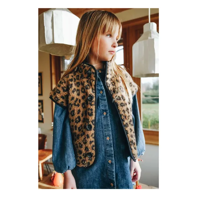 Jim Leopard Sleeveless Fur Vest | Brown