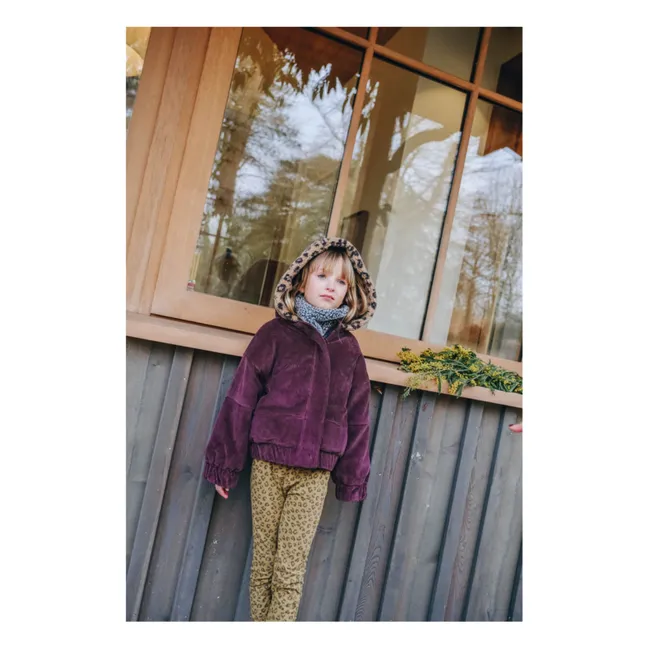 Wind Mantel aus geripptem Velours in Pelzoptik | Pflaume