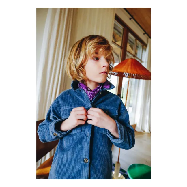 Oscar Surchemise aus geripptem Veloursleder | Blau