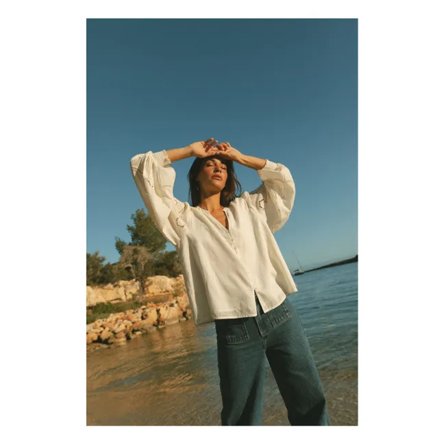 Blusa bordada de algodón orgánico | Blanco Roto
