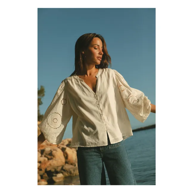 Blusa bordada de algodón orgánico | Blanco Roto