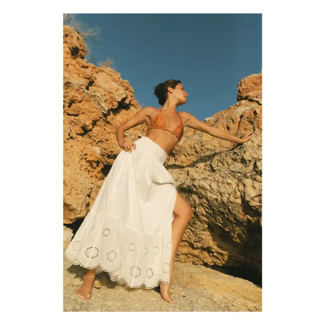 Long embroidered skirt in organic cotton | Off white