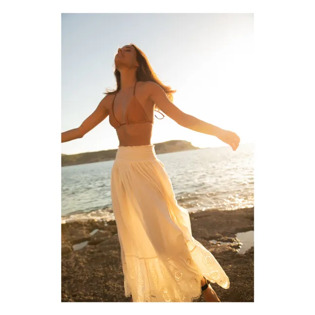 Long embroidered skirt in organic cotton | Off white